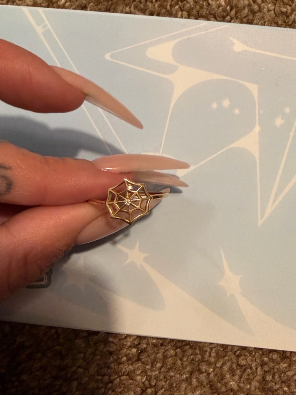 Delicate Gold Spiderweb Ring with Clear Accent - Picture 4 of 5